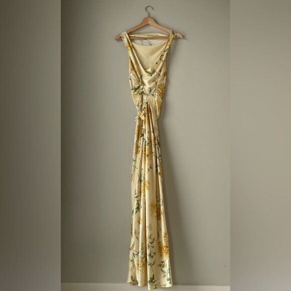 NEW Reformation Anaiis Long Backless Silk Dress Honeyglow Yellow Floral | US 6 - Picture 9 of 16